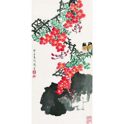 花卉双禽