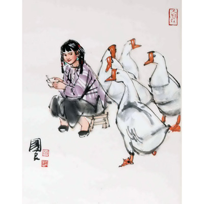 饲鹅图